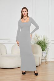 Two-in-one With Lining Double-layer Belly Contracting Hip Lifting Long Sleeve Narrow Dress (Option: Gray-S)