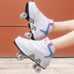 Boys And Girls Double Wheel Row Sneakers Can Be Put Away (Option: 1207Purple-39)