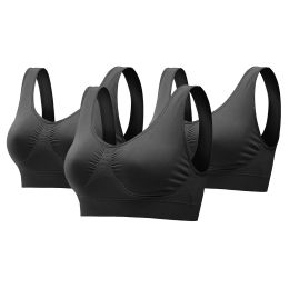 3 Pack Sport Bras For Women Seamless Wire free Bra Light Support Tank Tops For Fitness Workout Sports Yoga Sleep Wearing (Color: BK_BK_BK, size: M)