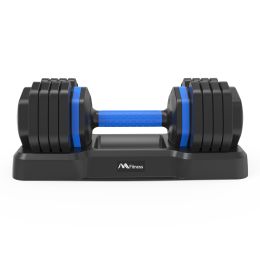 Adjustable Dumbbell - 55lb Single Dumbbell with Anti-Slip Handle, Fast Adjust Weight by Turning Handle with Tray (Color: Black)