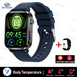 2023 Thermometer Smart Watch Men Sangao Laser Treat Health Heart Rate Blood Pressure Sport Smartwatch Sleep Monitoring (Color: Blue)