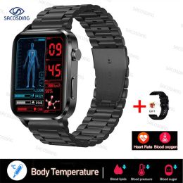 2023 Thermometer Smart Watch Men Sangao Laser Treat Health Heart Rate Blood Pressure Sport Smartwatch Sleep Monitoring (Color: Black 2)