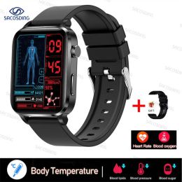 2023 Thermometer Smart Watch Men Sangao Laser Treat Health Heart Rate Blood Pressure Sport Smartwatch Sleep Monitoring (Color: Black)