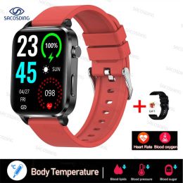 2023 Thermometer Smart Watch Men Sangao Laser Treat Health Heart Rate Blood Pressure Sport Smartwatch Sleep Monitoring (Color: Red)