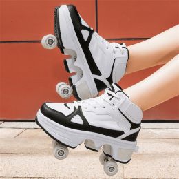 Boys And Girls Double Wheel Row Sneakers Can Be Put Away (Option: 1207Black White-39)